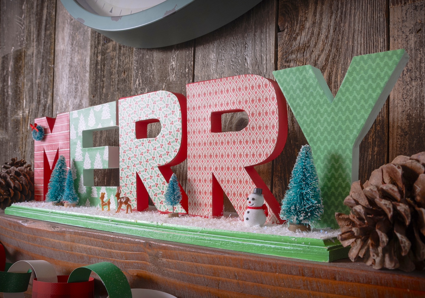 Merry Christmas sign with paper mache letters