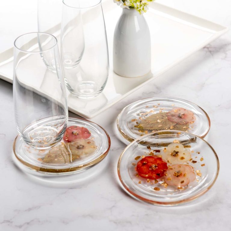 Glass and Resin Flower Coasters
