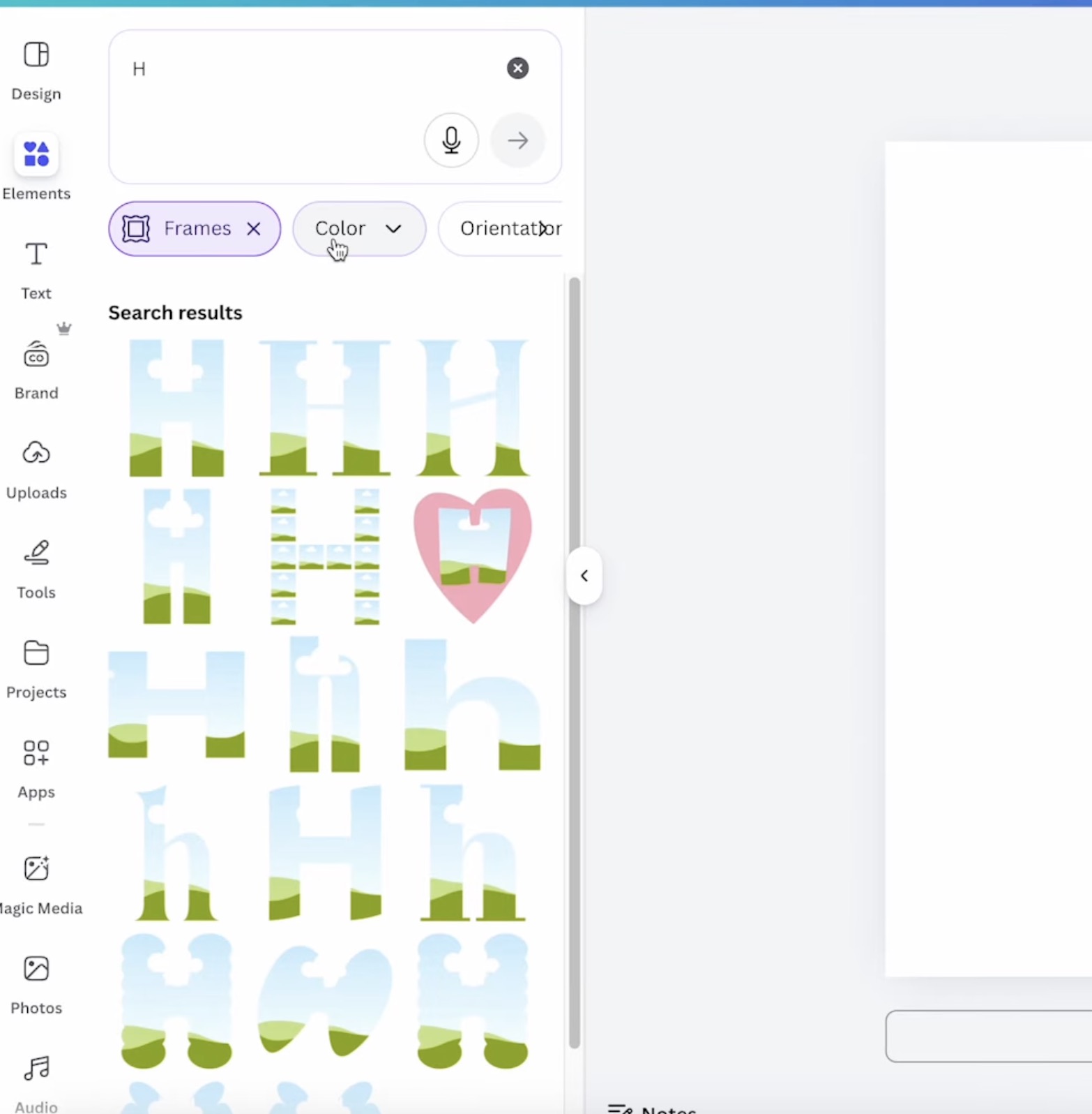 Find letter shape frame in Canva.