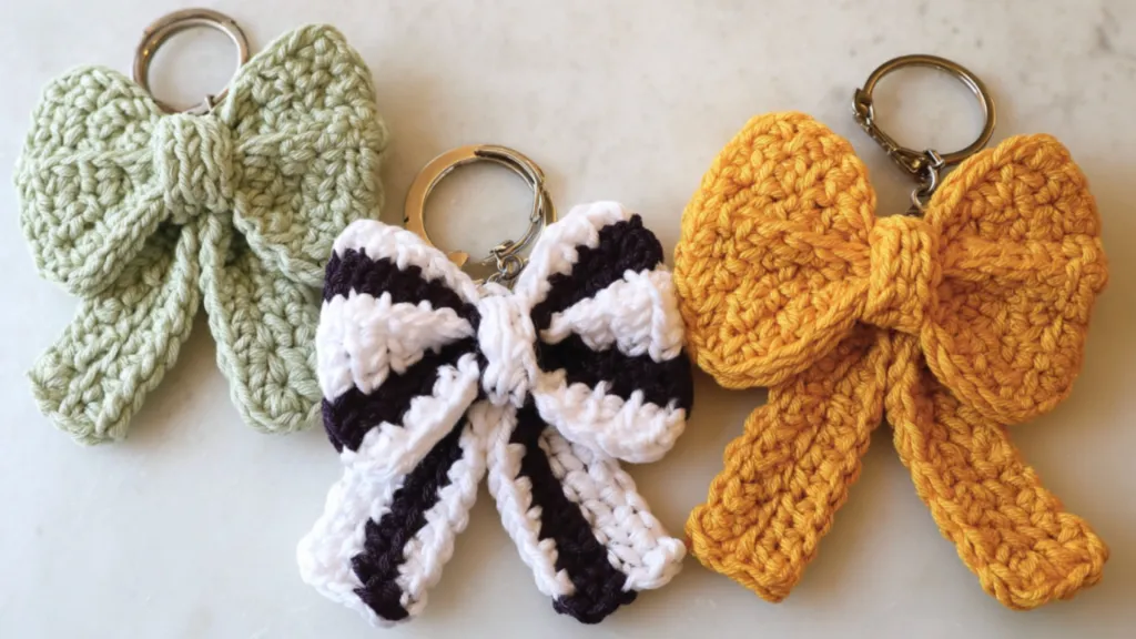 three crocheted loops