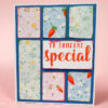 Handmade greeting card with pastel Easter pattern paper panels and a center sentiment reading